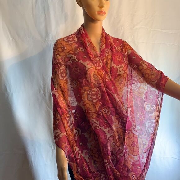 Rampage Burgundy Pink Orange Floral Summer Eternity Scarf - Picture 4 of 6